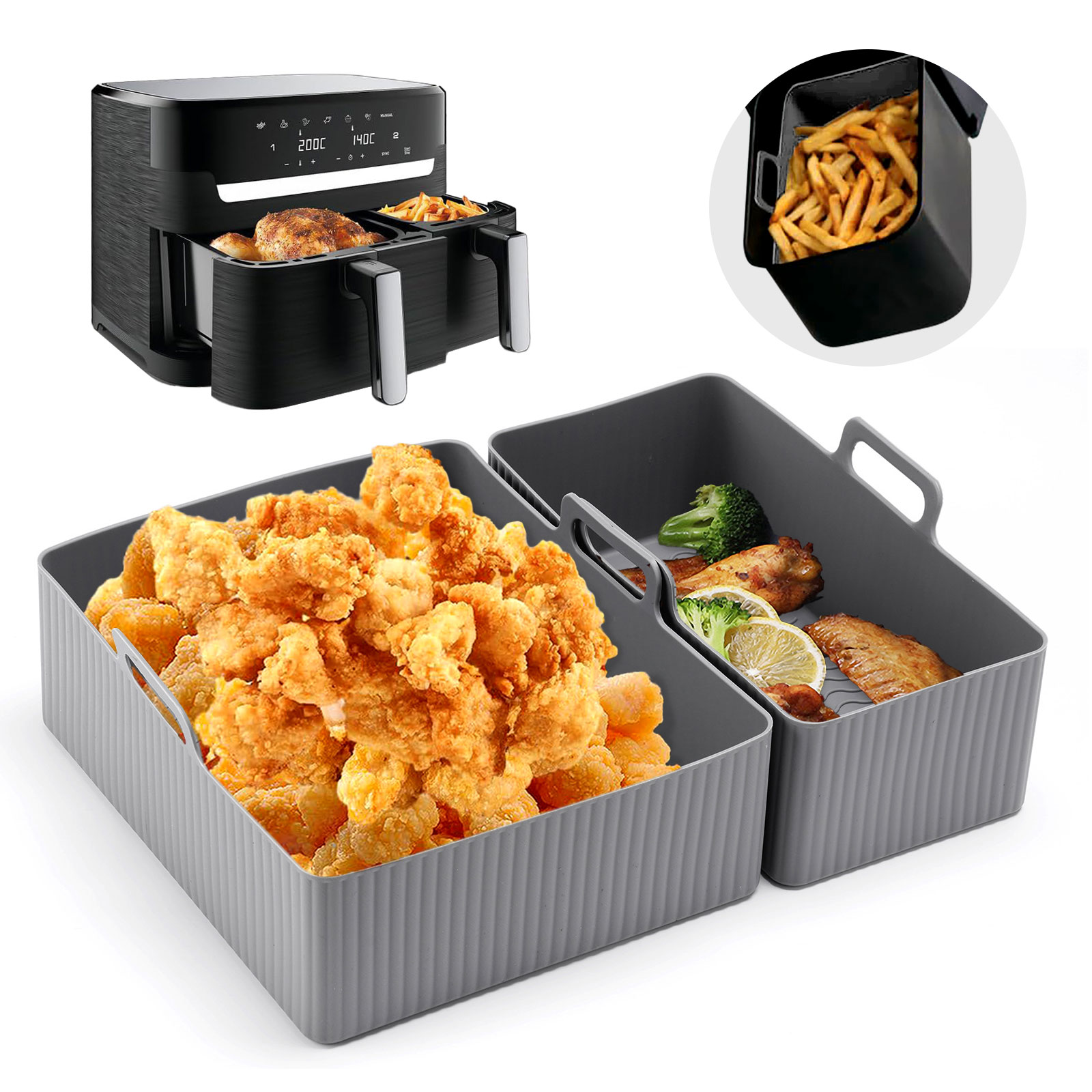 2pcs Set Silicone Air Fryer Ma - Kitchen Baking Pan Set ulasan dan harga